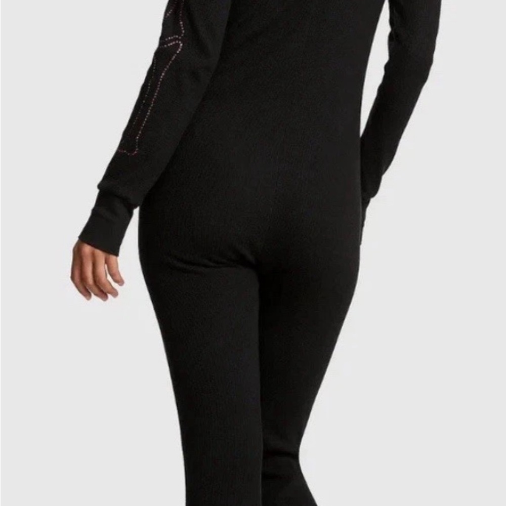 New Victorias Secret PINK Pajamas One Piece large Black Skeleton Bling Halloween - Picture 3 of 3